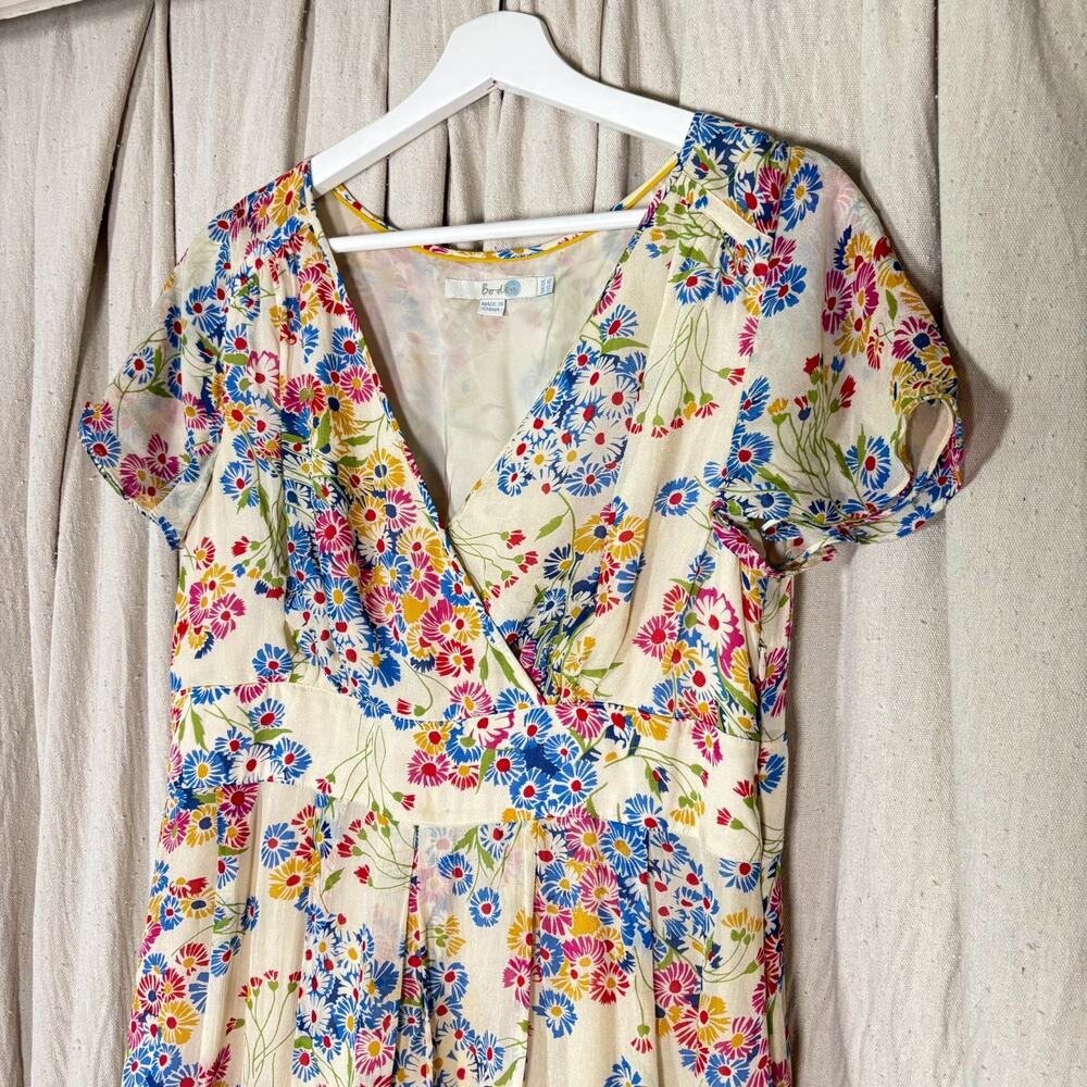 Boden Wildflower Floral Chiffon Dress V-Neck Flutter Sleeve 8L *small flaws* - Picture 2 of 12